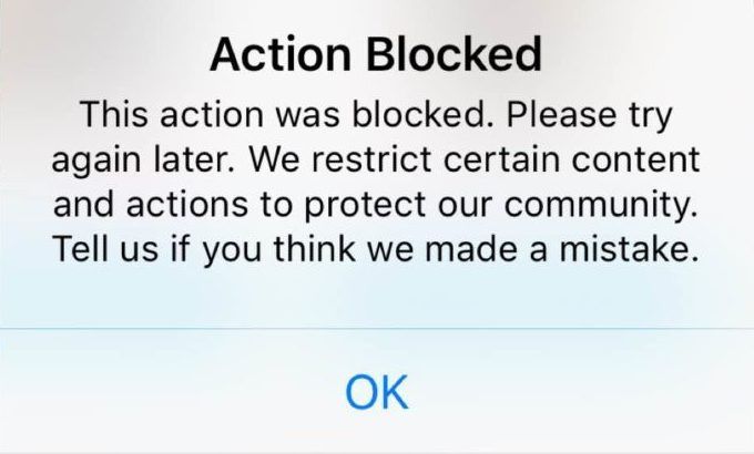 tindakan diblokir di Instagram