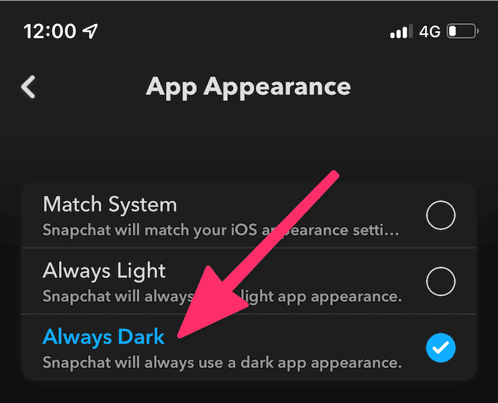 choose always dark in Snapchat