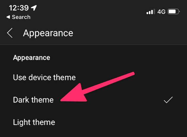 toggling the black mode in apple’s phone