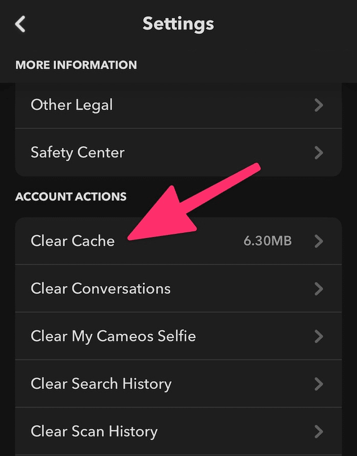 clearing cache in Snapchat update