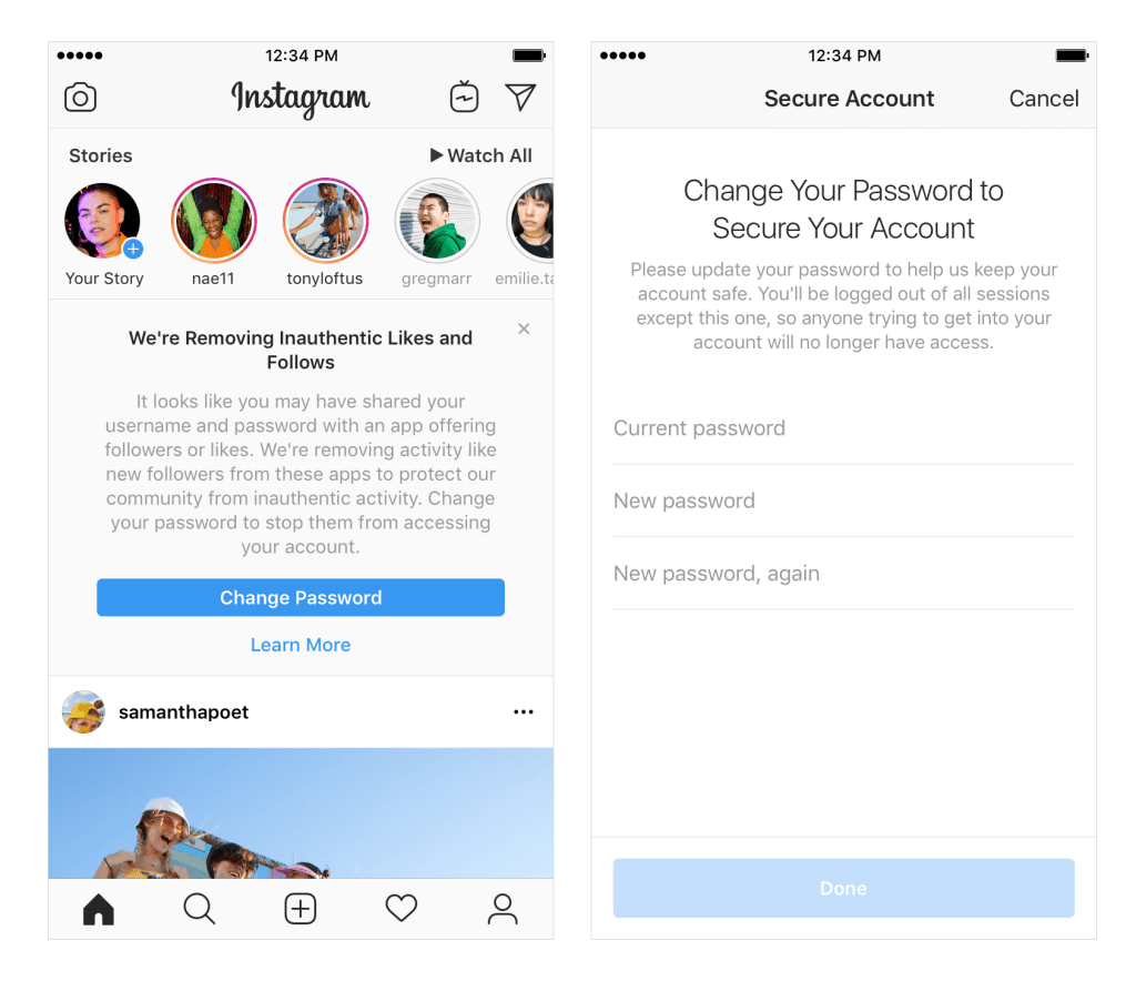 Estamos eliminando Likes y Follows no auténticos Instagram mensaje
