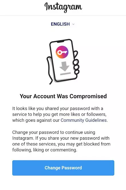 your account was compromised instagram message fix growfollowing.com